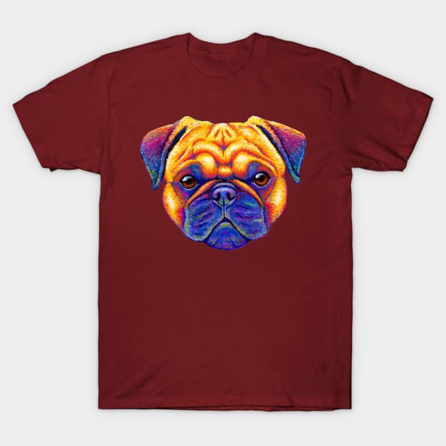 Colorful Rainbow Pug Dog T-Shirt by rebeccawangart